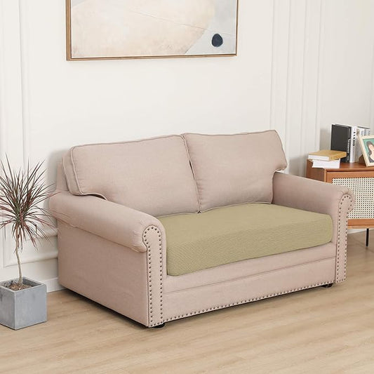 Easy-Going Stretch Loveseat Cushion Cover Sofa Cushion Furniture Protector Sofa Seat Sofa Slipcover Sofa Cover Soft Flexibility with Elastic Bottom(Loveseat Cushion, Beige)