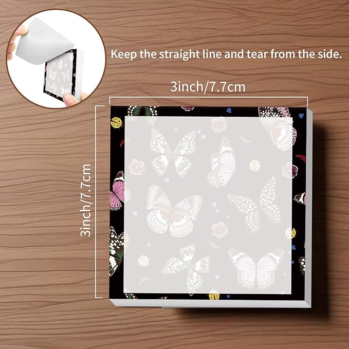 Sticky Notes, 2 Pads, 3x3 inches, Cute Colorful Fun Self-Stick Note Pads, Easy Post, Strong Adhesive Notepad Black Butterfly