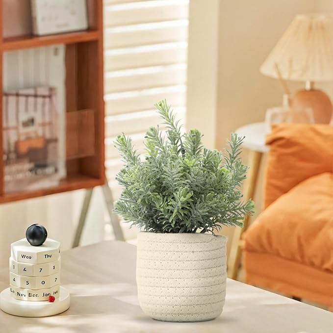 Hopewood Small Artificial Plants Eucalyptus with a Weave Basket Potted Plants for Home Office Desk Farmhouse Indoor Decor