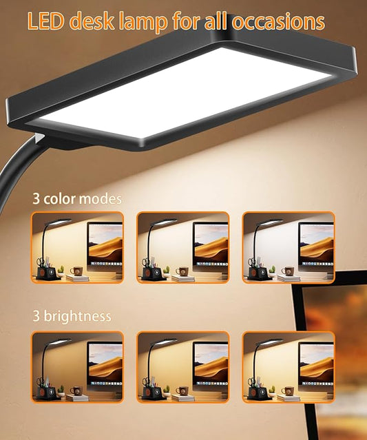 Desk Lamp with Wireless Charger, COZOO LED Desk Lamps for Home Office, Eye-Caring LED Light with Pen Holder for College Dorm Room, Gooseneck Table Lamp for Bedside Office Bedroom Study,Dorm Essentials
