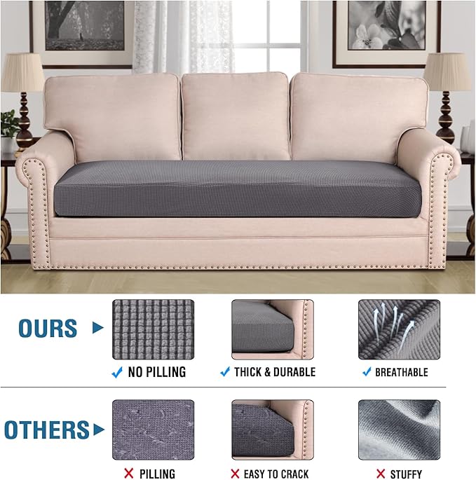 H.VERSAILTEX Super Stretch Individual Seat Cushion Covers Sofa Covers Couch Cushion Covers Slipcover Sets Thick Jacquard Textured Twill Fabric (1 Piece Sofa Cushion Cover, Grey)