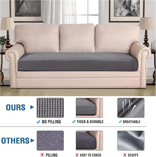 H.VERSAILTEX Super Stretch Individual Seat Cushion Covers Sofa Covers Couch Cushion Covers Slipcover Sets Thick Jacquard Textured Twill Fabric (1 Piece Sofa Cushion Cover, Grey)