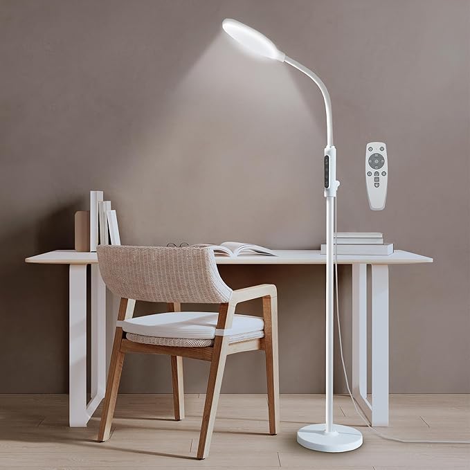 PRIMETEK Happy Light 10000 Lux Mood Lamp, Dual Control Remote,Touch Screen Sad Lamp, Adjustable LED Floor Lamp, UV-Free Sun Light, 5 Color Temperatures 10 Brightness Levels Happy Lights (White)