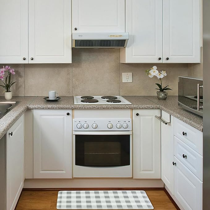 Anti Fatigue Kitchen Rugs Farmhouse Kitchen Mats for Floor,Cushioned Non-Slip Ergonomic Comfort Rug Standing Mat for Kitchen,Doing Dishes,Floor,Home,Office,Laundry,Plaid Grey 17.3"x39"