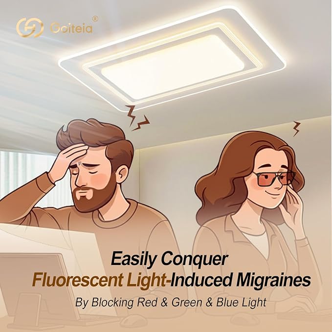 Goiteia FL-Rose Migraine Glasses,Blocks 480–520 nm Light, Light Sensitivity Glasses for Fluorescent LED Glare,Photophobia