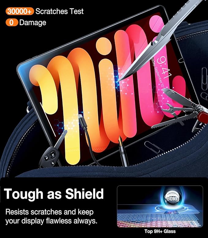 TORRAS for iPad mini 7 (A17 Pro) Screen Protector, iPad mini 6 Screen Protector, Military Grade Shatterproof, TOP 9H+ Tempered Glass, One-Pull Installation, Anti-Scratch, Bubble Free, HD Clarity