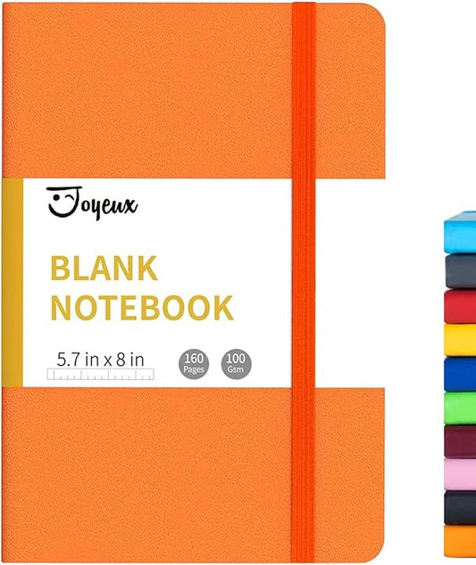 JOYEUX Blank Journal Notebook, A5, 160 Pages 100 Gsm Thick Sketch Books Hardcover Journal for Writing, 5.7 inches x 8 inches Notebooks for Work, Study (Orange)