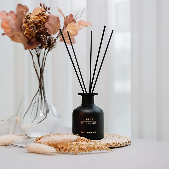 Miral Reed Diffuser 5 oz - Luxury Aromatherapy with Orange Blossom & Mandarin - Home Decor Gift for Bedroom, Office, Living Room, Bathroom - Long Lasting Scent - Premium Fragrance Sticks