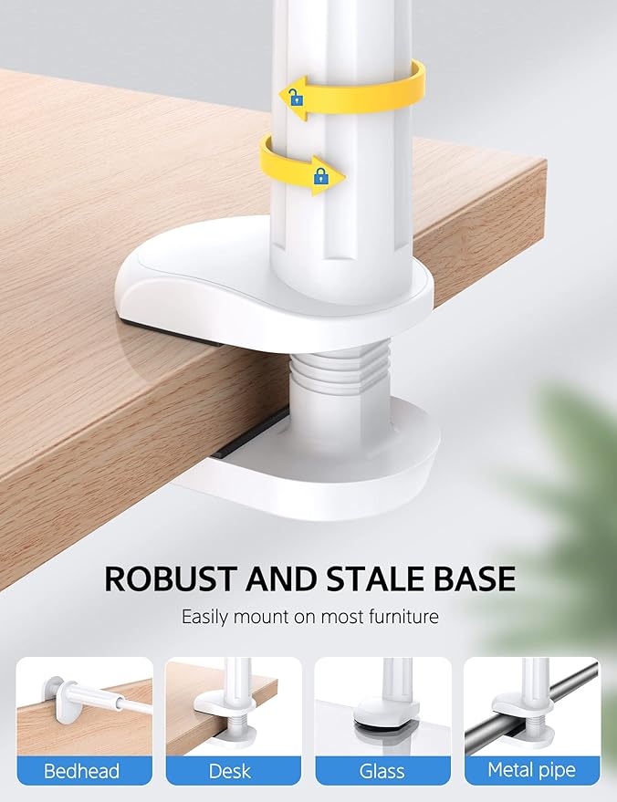 SHAWE Gooseneck Tablet Holder Phone Stand, Flexible Tablet Mount for Bed, 360 Adjustable Lazy Arm Holder Clamp Mount for iPad Air Pro Mini, Samsung Galaxy Tabs, iPhone, Switch, 4.0~10.5" (White)