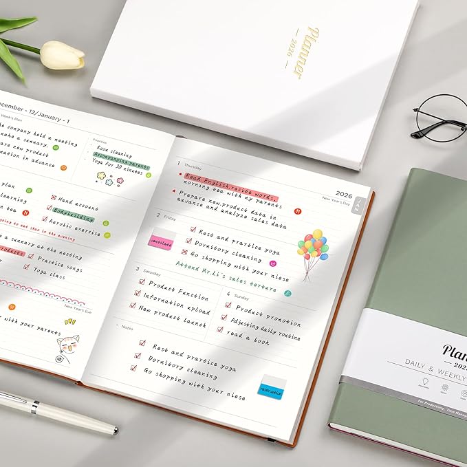 AHGXG 2026 Planner, Weekly and Monthly Planner 2026-2027, Large A4 8.5"x11", Calendar 15-Months Jan 2026 - Mar 2027, Vegan Leather SoftCover, Inner Pocket, Sage Green