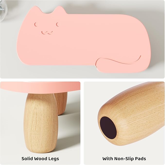 Monitor Stand Riser, Cat-Shaped Sturdy Wood Multi-Purpose Desktop Organizer for Computer, Laptop, Printer, TV, Pink