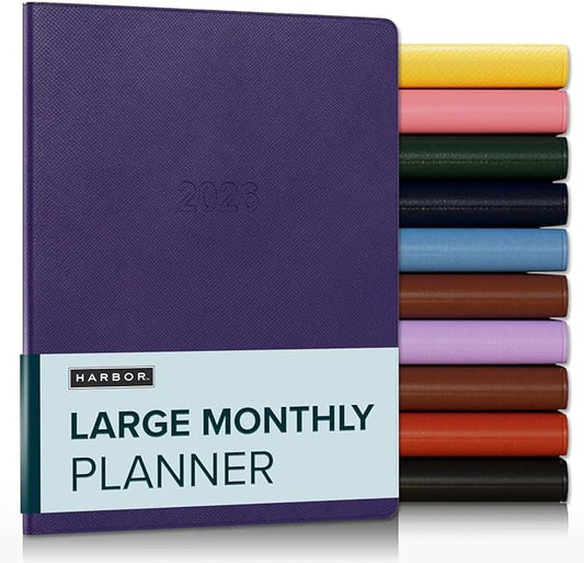 Harbor Large Monthly Planner 2025-2026, Calendar Planner and Notebook, Durable Faux Leather, 14 Months, 96 Pages, Softcover & Lightweight - Key West Dark Purple - 9.75x7.5"
