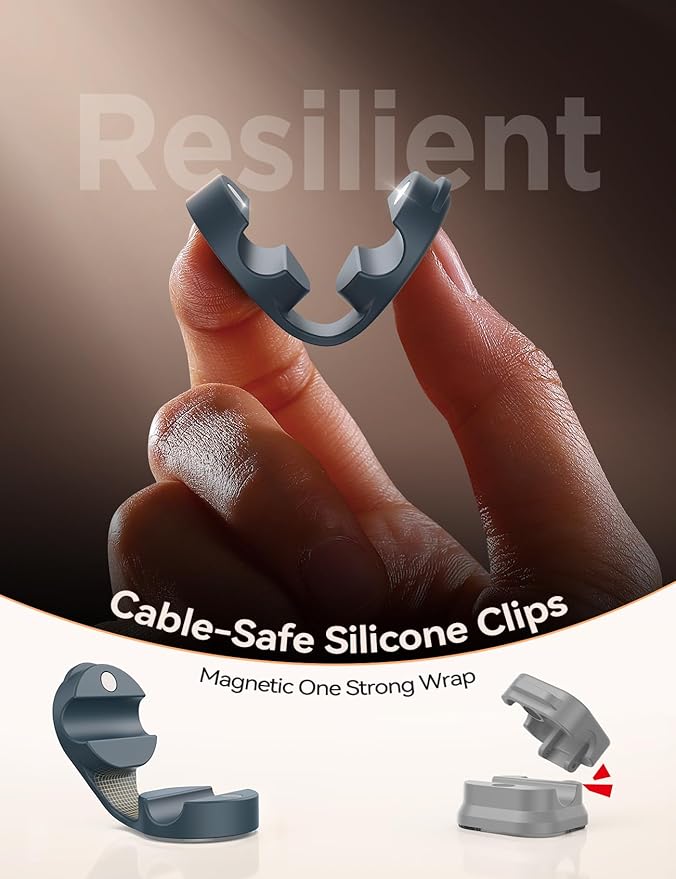 8-Pack Silicone Cord Organizer Magnetic Cable Clips, Adhesive Cable Management Under Desk Wire Hider, FLYLEAD Desktop Cable Organizer for Phone, Office Workspaces Desk Organization Home Accessories