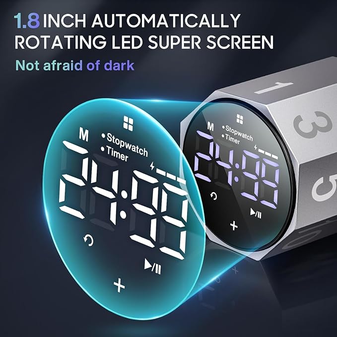 MIAOKE Pomodoro Timer-Aluminum Alloy Frosted Metal LED Large Screen Digital Automatically Rotated Display, Focus Efficient Management on Work and Study,Office,Living Room-Gray