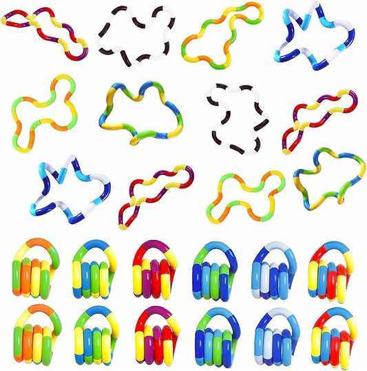 24PCS Quiet Twisty Fidget Toys – Squeeze, Twist, and Spin – Multicolored Sensory Toys for Kids and Adults, Stress Relief Toys & Educational Tools for Classroom,Alternative Gifts (Random Color)