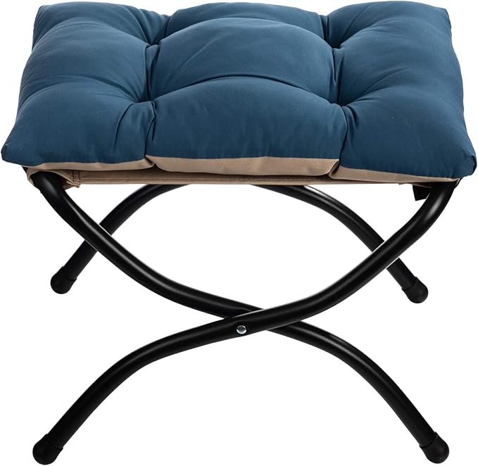 AbocoFur 15"(H) Folding Footrest Stool, Accent Padded Sofa Foot Stool for Lazy Chair, Upholstered Small Foldable Ottoman, Metal Frame Portable Foot Rest Ottoman for Living Room, Bedroom, Navy Blue