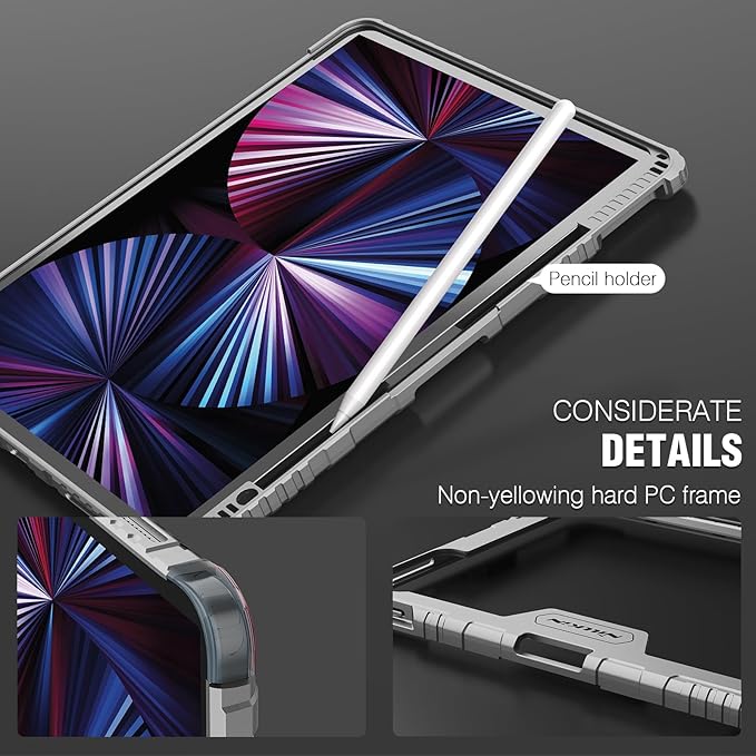 Nillkin iPad Air 13 inch Case Keyboard (M3,2025/M2,2024), Slide Camera Cover, iPad Pro 12.9 Protective Case with Backlit Wireless Detachable Keyboard, Multi-Touch Trackpad and Pencil Holder, Grey