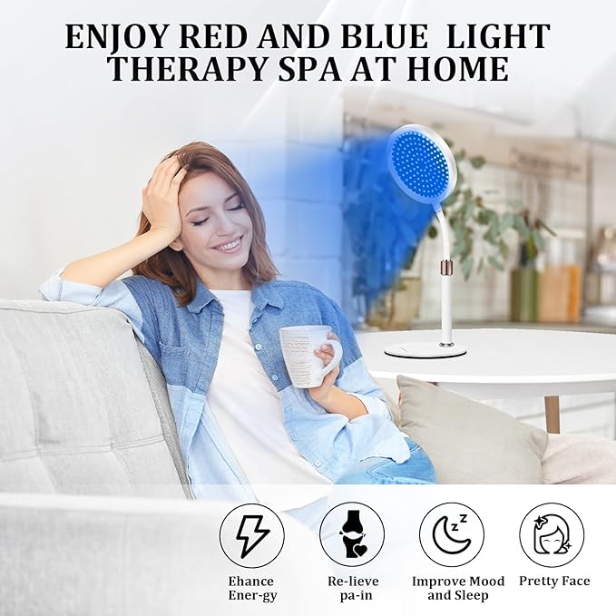 Red Light Therapy for face and Body, 100LEDs Red and Blue Light Device, 415nm & 660nm &850nm Infrared Light Therapy for Home/Office, Height Adjustable & Angle Adjustable & Timer