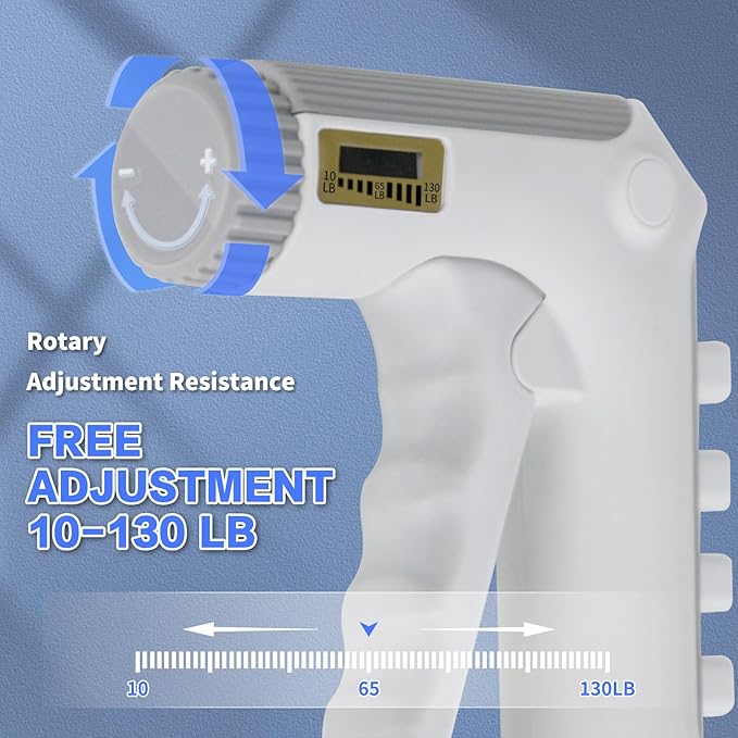 Grip Strength Trainer with Finger Exerciser, Adjustable Resistance Hand Gripper, Hand Exerciser with Counting for Muscle Building(10-130 LBS)