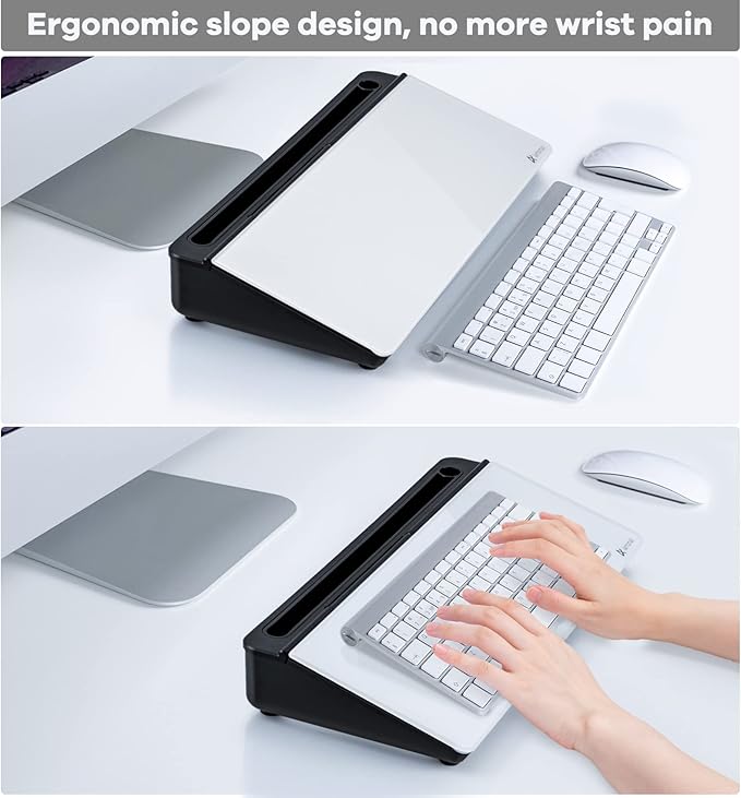 Varhomax Glass Desk Whiteboard with Storage, Desktop Organizer to-do List Memo Notepad Dry Erase White Board for Home Office and School Supplies (Black&White)