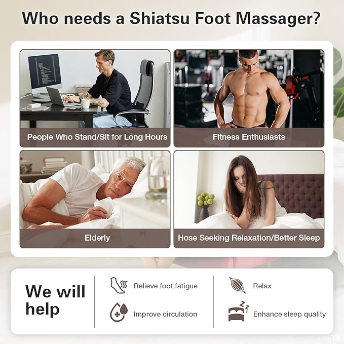 Shiatsu Foot Massager with Heat, Electric Foot Massager Machine for Plantar Fasciitis Neuropathy with Remote Control, Adjustable Vibration and Compression (Black)