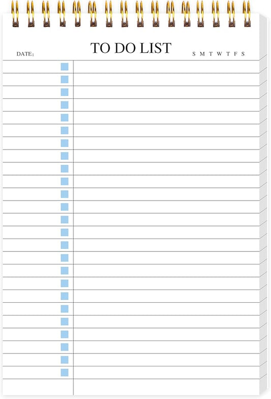 To Do List Notepad, Undated Daily Planner Notepad with To Do List Notebook Checklist Planner Spiral Waterproof Notepad for Office Supplies, School Planner, Blue, 52 Sheets, 5.5"*8.3" A5 Size