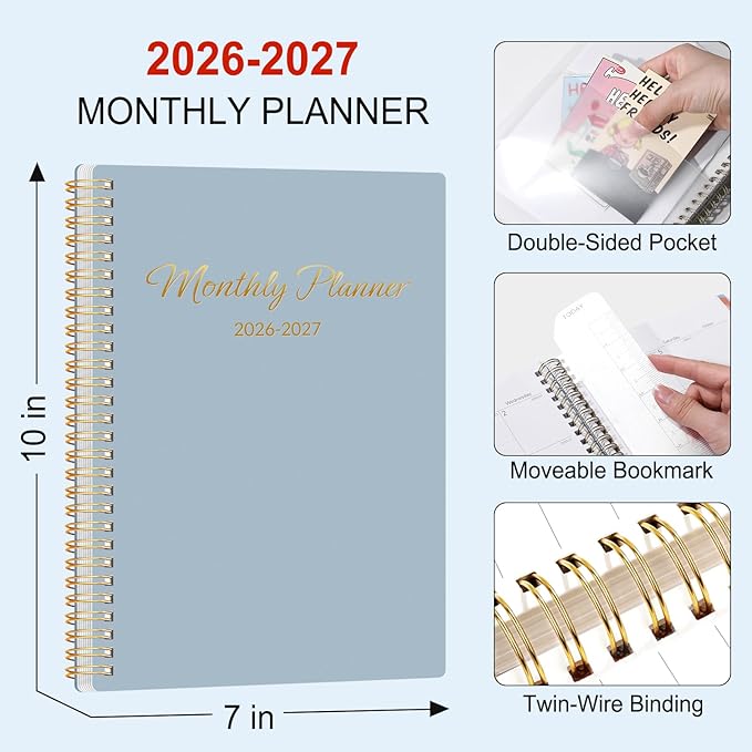 GNL Monthly Planner 2026-2027, 2 Year(27 Months) Calendar Planner, Oct. 2025 - Dec 2027, 7" x 10" Monthly Spreads & Yearly Planner, Perfect for School Office Home Planning, Blue