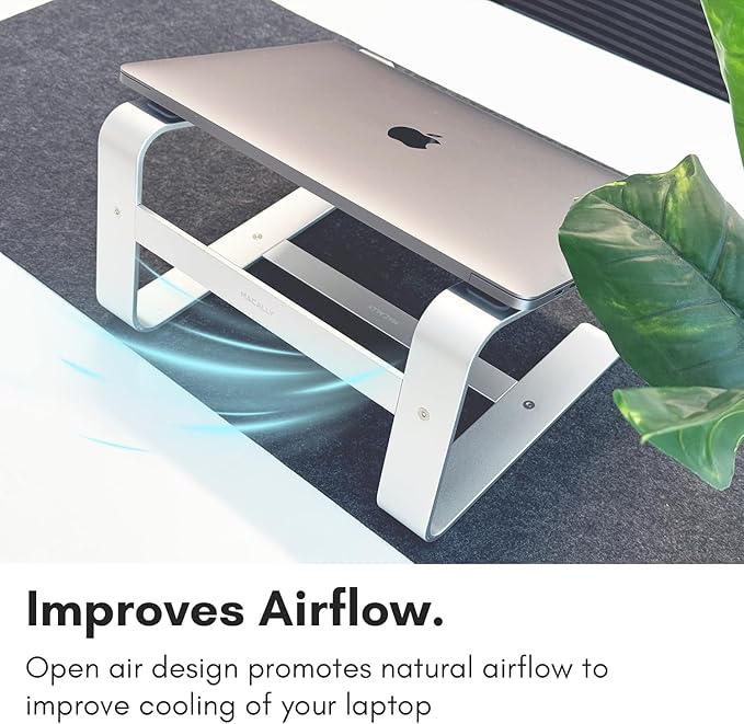 Macally Aluminum Laptop Stand for Desk - Works with All MacBook/Pro/Air & Laptops Between 10” to 17.3” - Sleek and Sturdy Laptop Riser - (ASTAND), Silver Aluminum