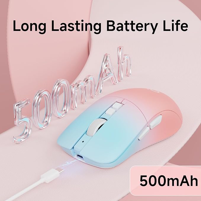 EWEADN G309 Wireless Computer Mouse,2.4G&Bluetooth Ergonomic Cordless Mice with 4000 DPI,5 Adjustment Levels,Cute and Portable Mouse for Laptops, PC and More,7 Buttons Office USB Mice-Blue&Pink