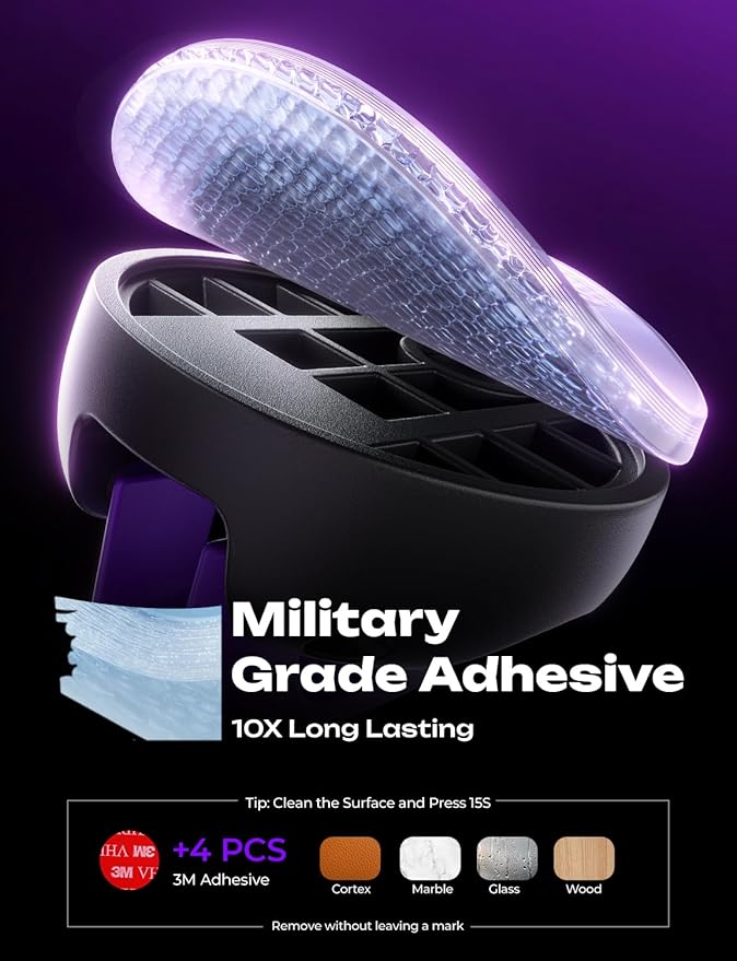 8-Pack Office Desk Accessories [1S Snap-On] Nightstand Organizer, LISEN Desk Organizers and Accessories with 4 Extra Strong Adhesive Pads, Wire Organizer for Nightstand, Home, Car, Desktop, Purple