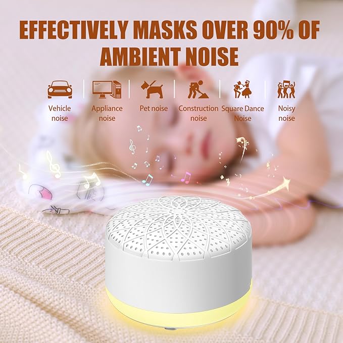 White Noise Machine Suitable for Baby Adult - Portable Sound Machine, Equipped with Long-Lasting Battery, 24 Soothing Sounds,Sound Therapy for Home,Office,Travel and Sleep