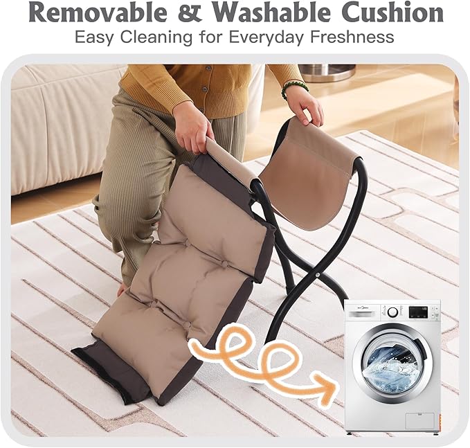 Welnow Folding Foot Stool, Upholstered Small Accent Ottoman with Detachable Thick Cotton Cushion Padded Sofa Stool and Metal Frame for Lazy Chair, Living Room, Bedroom, Dark Grey