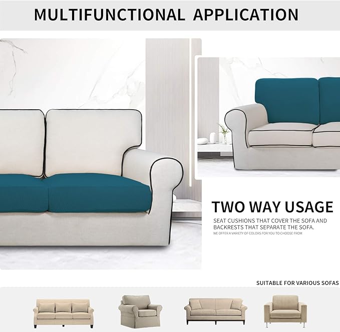 Easy-Going Stretch Chair Cushion Cover Sofa Cushion Furniture Protector Sofa Seat Sofa Slipcover Sofa Cover Soft Flexibility with Elastic Bottom(Chair Cushion, Peacock Blue)