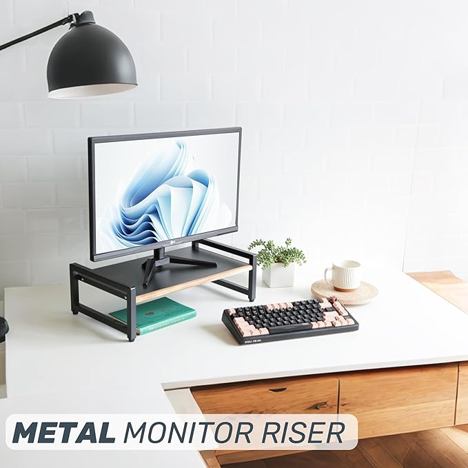Monitor Riser,Monitor Stand for Desk -Metal Computer Riser with Solid Wood Decorative Strips.Desk Storage for Office, Home (no Storage)