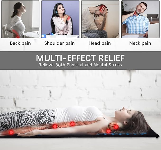 Extra Long Yoga Acupressure Mat Set,Massage Acupuncture Mat Large,Magnetic Mat Acupressure Body mat and Pillow for Neck Back Pain Relief(Blue)