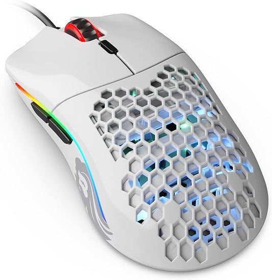 Glorious Model O- (Minus) Compact Wired Gaming Mouse - 58g Superlight Honeycomb Design, RGB, Pixart 3360 Sensor, Ambidextrous, Omron Switches - Glossy White