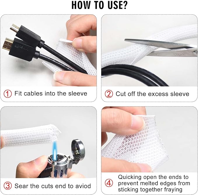 10ft - 1/2 inch Cable Sleeve Split Wire Loom Tubing for Power Audio USB Cable, Cord Management for TV Computer, Protects from Pets Chewing, White