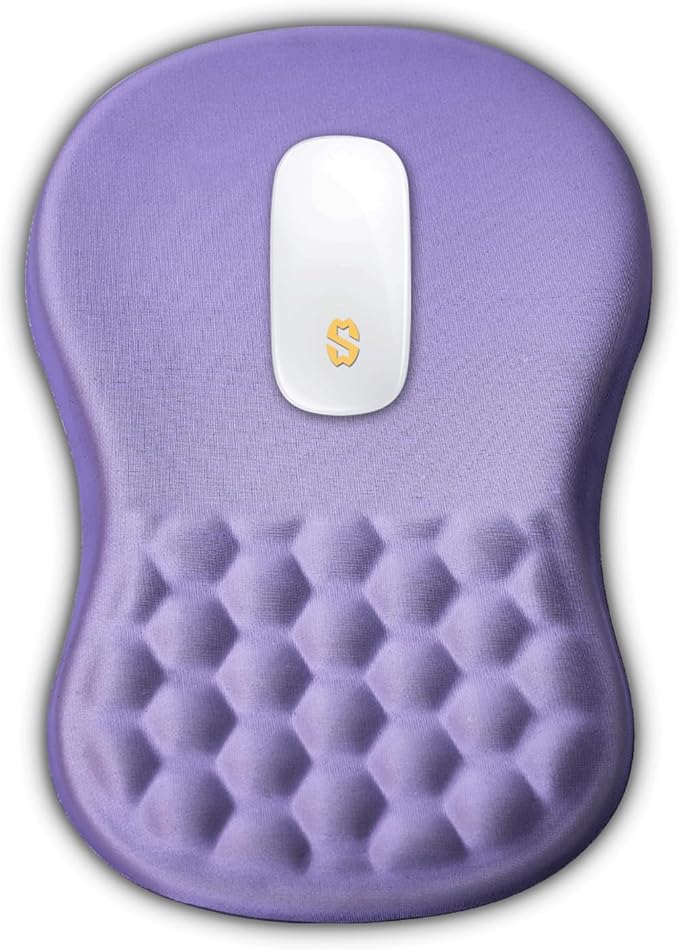 Ergonomic Wrist Rest Mouse Pad, Massage Design for Carpal Tunnel Pain Relief, Entire Memory Foam Non-Slip, Purple