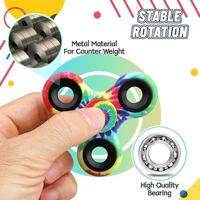 12 Pack Fidget Spinner Toy Bulk for Kids Adults, Metal Tri-Spinner Fidget Set, Hand Spinner for Stress Relief, Easter Birthday Goodie Bag Stocking Stuffers Classroom Prizes for Boy Age 3-12