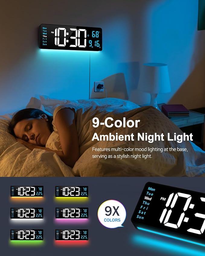 Digital Wall Clock, 16" Large Display Digital Clock with Night Light, Wall Clock with DST, Alarm, LED, Date, Week, Temp for Living Room, Bedroom, Classroom Decor, Birthday Gift for Senior Mom Dad