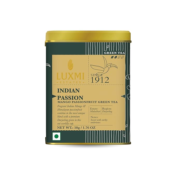 Luxmi Estates - Indian Passion - Organic Mango Passion Fruit Green Tea - Loose Leaf - 50g (25 Cups) | With Mango & Passion Fruit | Brew as Iced Tea or Hot
