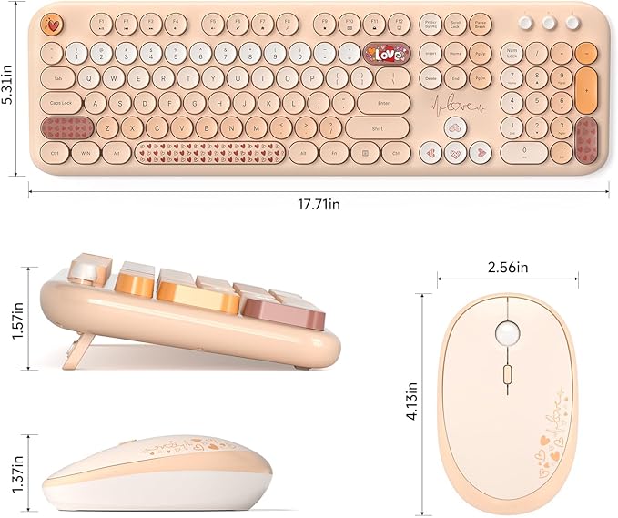 MOFII Wireless Keyboard and Mouse Combo, Full Size 2.4G Plug and Play Typewriter Retro Round Computer Keyboard and Mouse Set for Windows, Computer, Desktop, PC, Notebook - (Milk Tea Colorful)