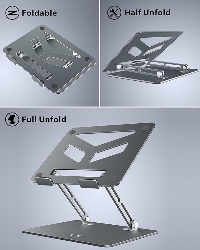 Aluminum Laptop Stand, Laptop Stand for Desk, Adjustable Height Ergonomic Computer Stands Compatible with MacBook Air, Pro, Dell, HP, Lenovo More, All 10-16'' Notebooks Laptops, Classic Grey