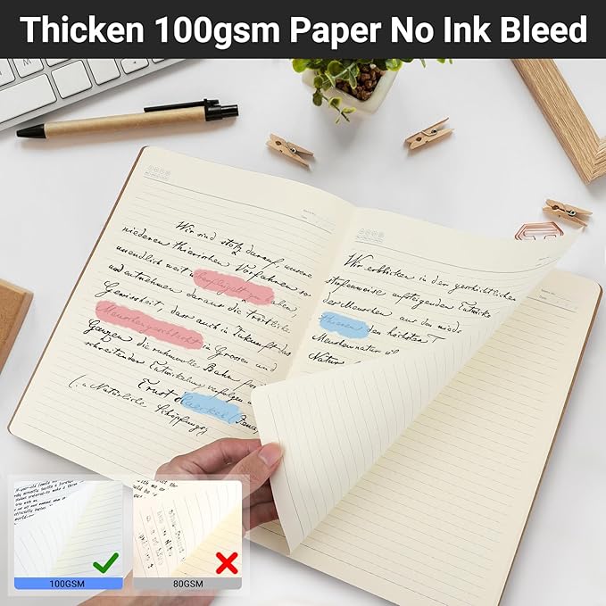 EUSOAR Notebook Journal, 6 Pack A4 11" x 8-1/2", 40 Sheets/ 80 Pages, 100gsm Thick Paper, College Ruled Notebooks Brown in Bulk, Line Journals Letter Size for Note Taking Taking Composition