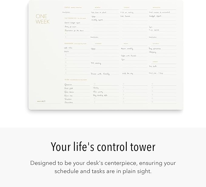 One Week - Elegant Undated Weekly Desk Planner, Gold Foiled, A4, Minimalist Weekly To Do List Notepad, Daily Schedule, Work Week Planner Pad, Eco-friendly, FSC™ Certified