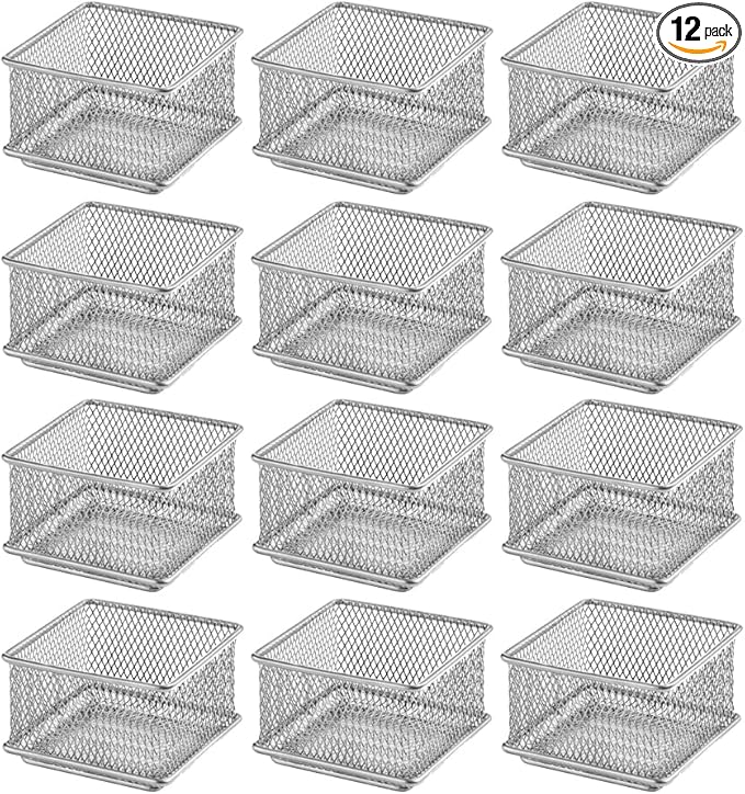 YBM HOME Silver Mesh Drawer Cabinet and or Shelf Organizer Bins, School Supply Holder Office Desktop Organizer Basket (12, 3x3x2 Inch)