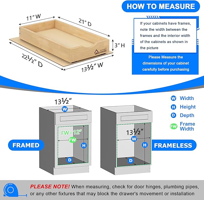 WelFurGeer Soft Close Pull Out Drawers for Cabinets, 11" W x 22" D Pull Out Cabinet Drawer with Heavy Duty Slides, Pull Out Cabinet Organizer, Cabinets Roll Out Drawers, Pull-Out Home Organizers