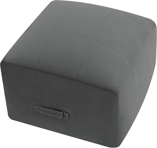 MeMoreCool Square Stuffed Pouf Ottoman Foot Rest, Floor Pouf Foot Stool with Foam Chunk Filling, Soft Stuffed Ottoman Footrest for Living Room, Dark Grey