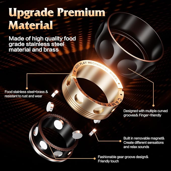 Upgrade Fidget Spinner for Stress Relief,Magnetic Fidget Spinner Rings with Relax Sounds,Stainless Steel Ring Toy Stress Anxiety EDC Relief Slider Tool, Gifts for Adults