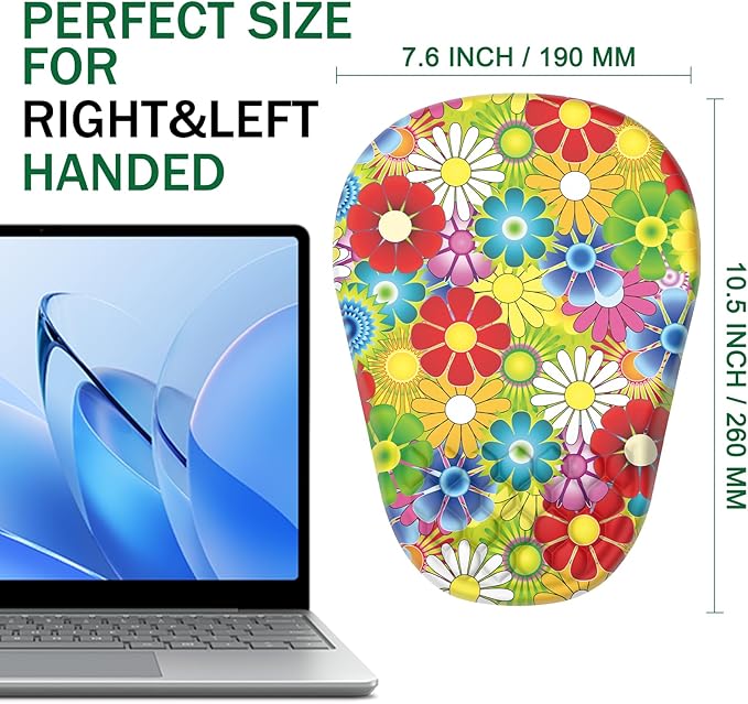 Ergonomic Mouse Pad Wrist Support, with Memory Foam & Non-Slip PU Base, Comfortable Massage Design Mouse Pad Relieve Wrist Fatigue&Pain, Suitable for Computer, Office and Home(04Colorful Flower)